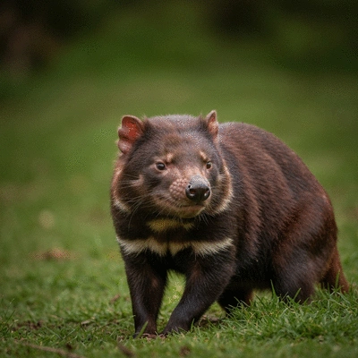 Couple watching a Tasmanian Devil in a natural habitat reserve